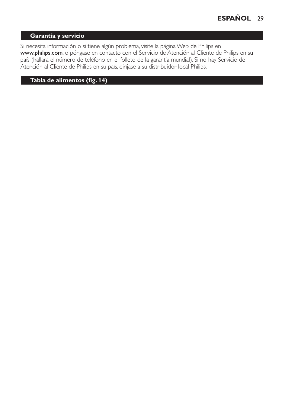 Tabla de alimentos (fig. 14) | Philips Plancha-parrilla User Manual | Page 29 / 88