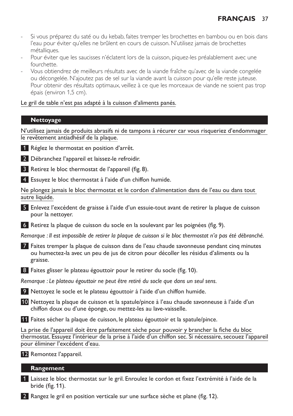 Nettoyage, Rangement | Philips Plancha-parrilla User Manual | Page 37 / 88