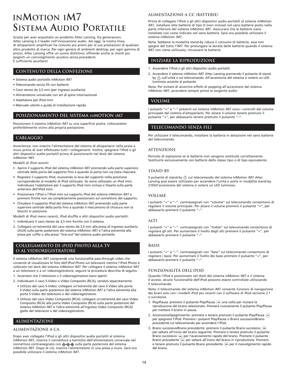 M7 s, Otion i, Istema | Udio, Ortatile | Altec Lansing iM7 User Manual | Page 16 / 34