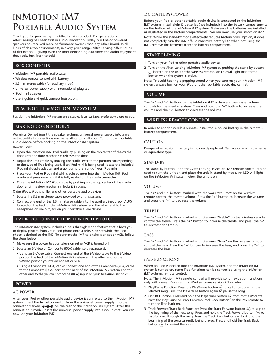 M7 p, Otion i, Ortable | Udio, Ystem | Altec Lansing iM7 User Manual | Page 4 / 34