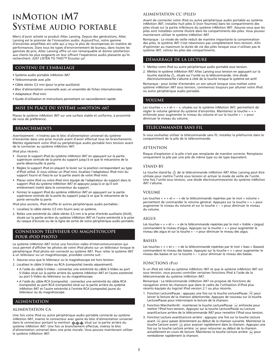 M7 s, Otion i, Ystème audio portable | Altec Lansing iM7 User Manual | Page 7 / 34