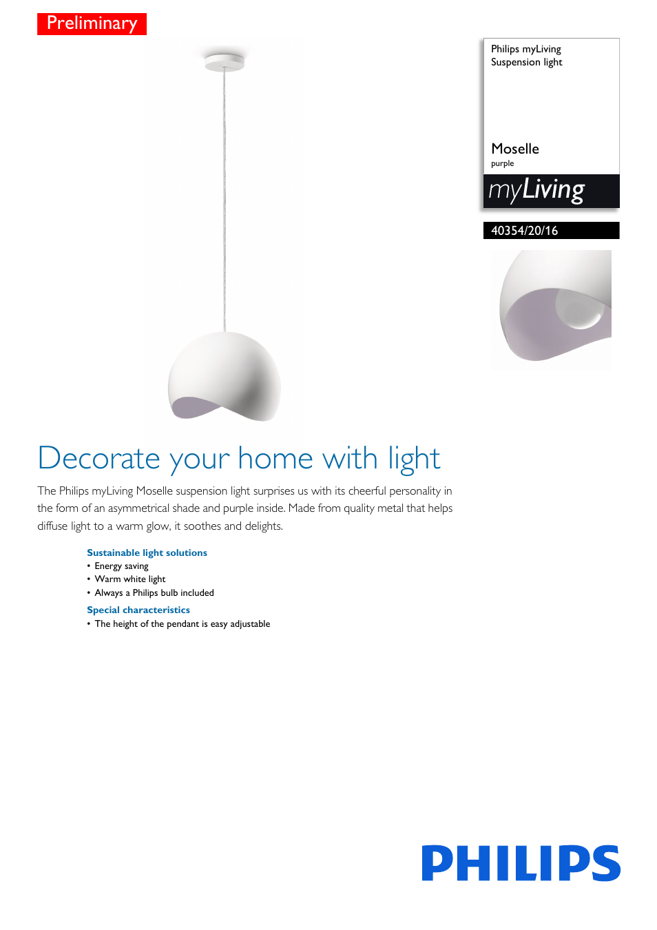 Philips myLiving Colgante User Manual | 2 pages