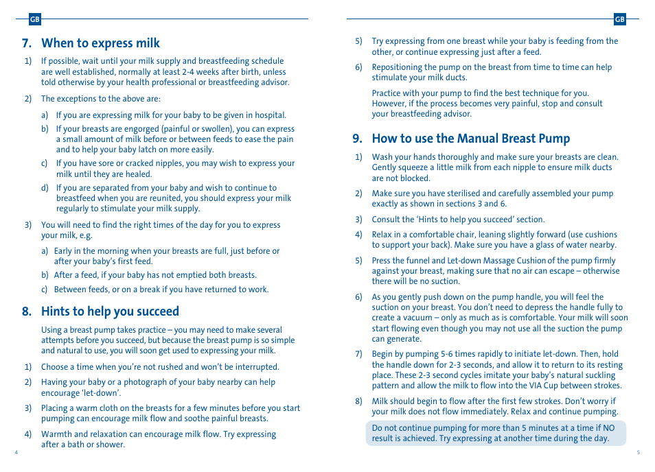 When to express milk, Hints to help you succeed, How to use the manual breast pump | Philips AVENT Extractor de leche manual User Manual | Page 11 / 52