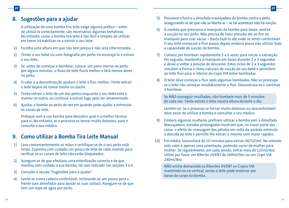 Sugestões para a ajudar, Como utilizar a bomba tira leite manual | Philips AVENT Extractor de leche manual User Manual | Page 34 / 52