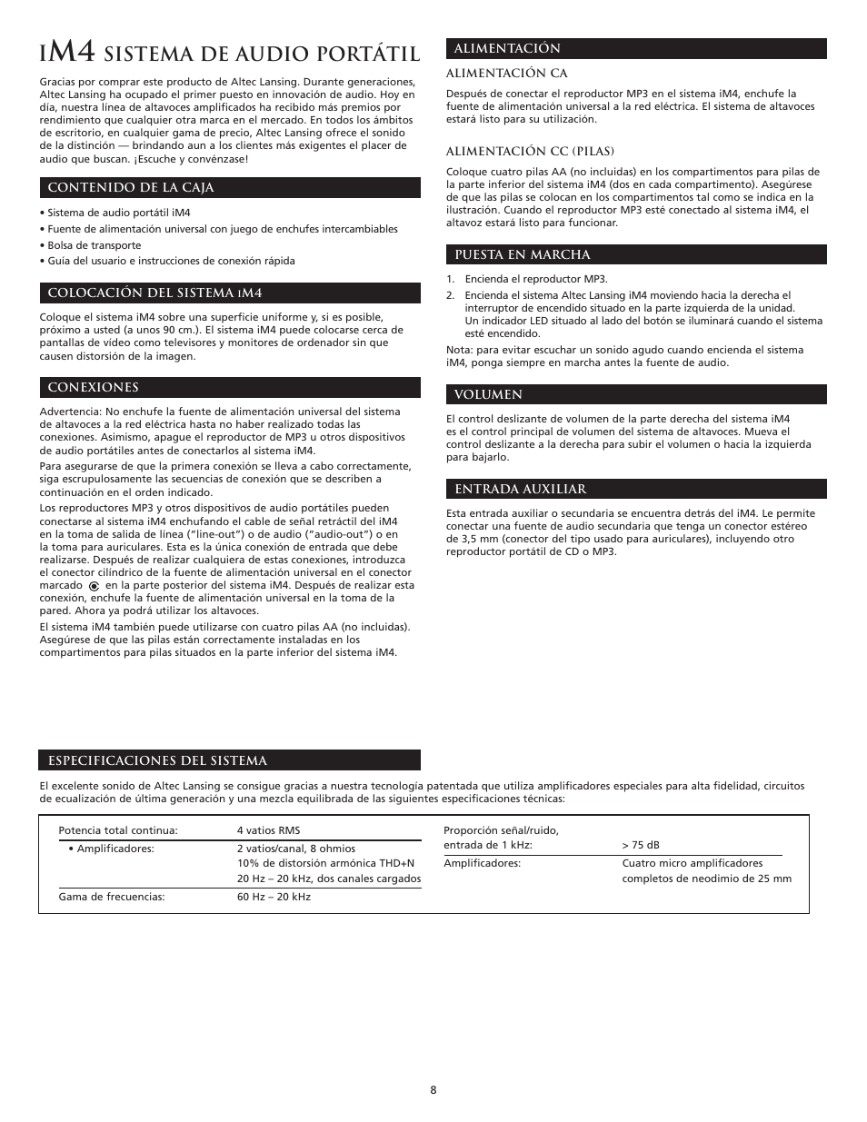 Sistema de audio portátil | Altec Lansing iM4 User Manual | Page 10 / 34