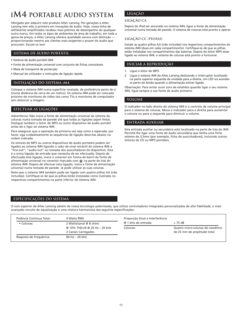 Portable audio system | Altec Lansing iM4 User Manual | Page 13 / 34