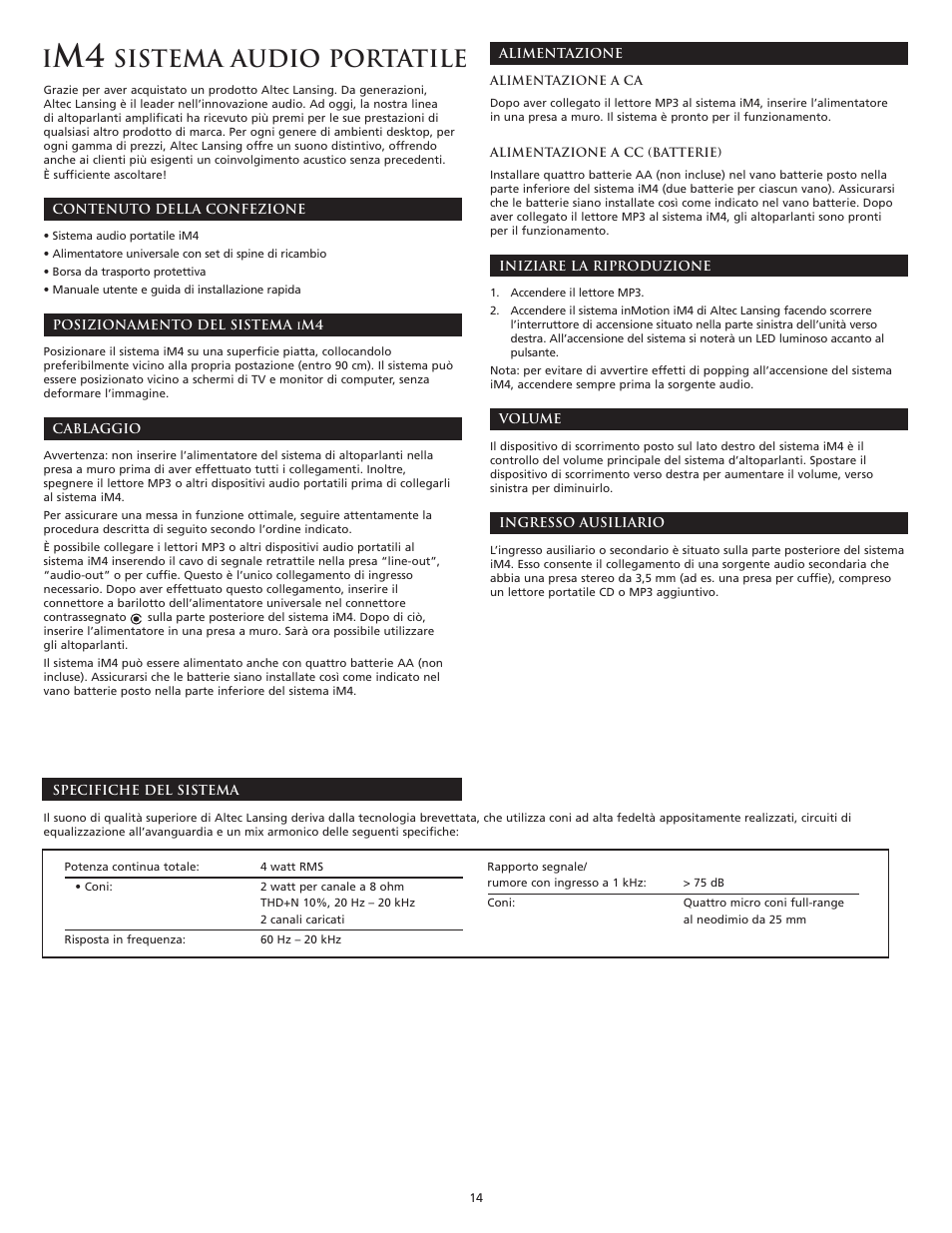 Sistema audio portatile | Altec Lansing iM4 User Manual | Page 16 / 34