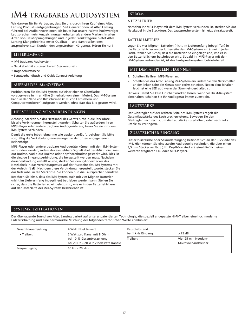 Tragbares audiosystem | Altec Lansing iM4 User Manual | Page 19 / 34