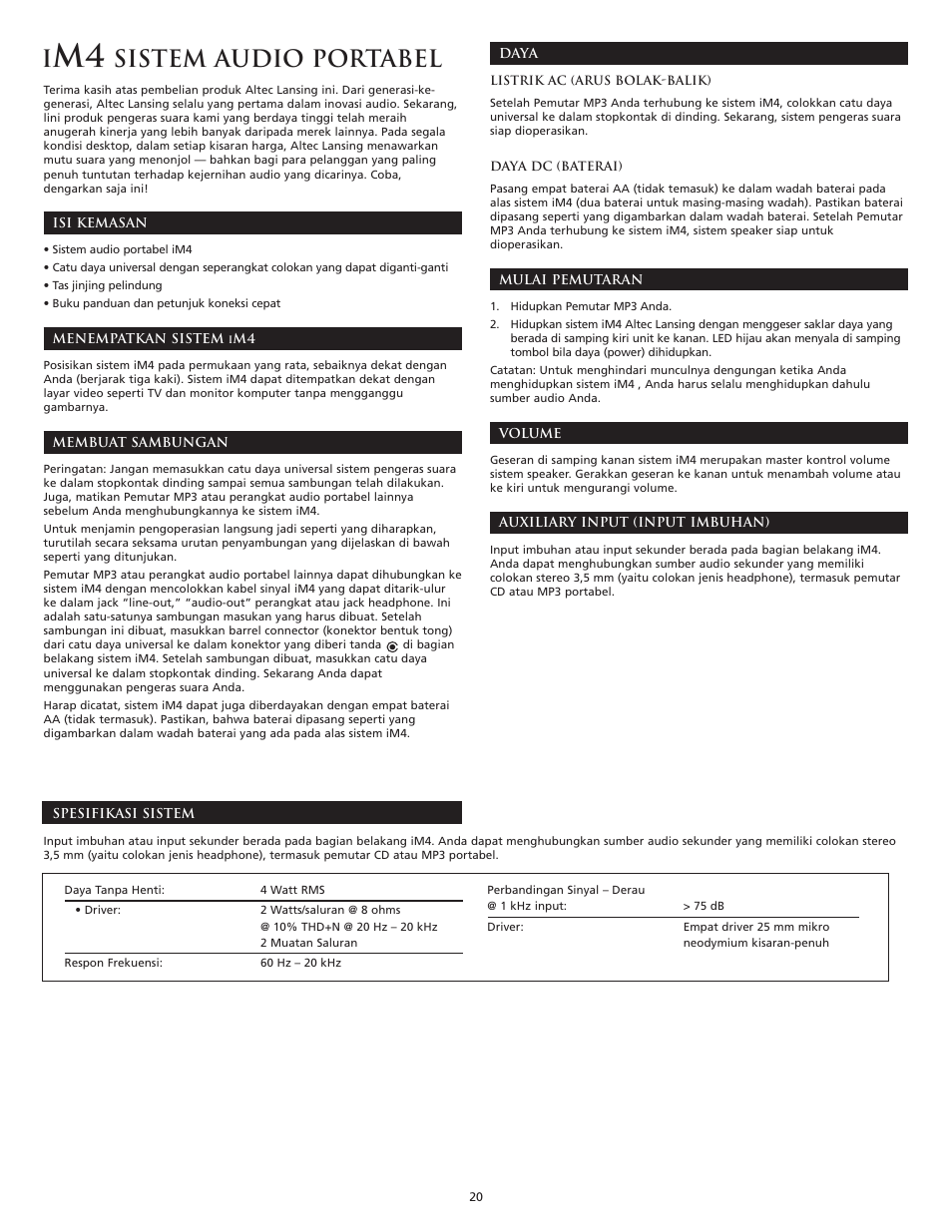 Sistem audio portabel | Altec Lansing iM4 User Manual | Page 22 / 34