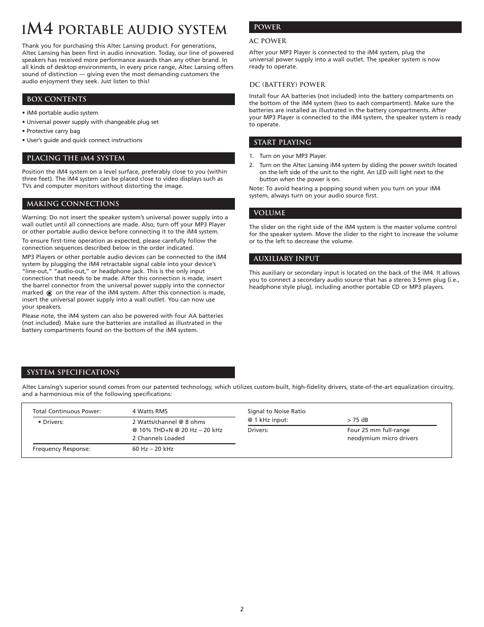 Portable audio system | Altec Lansing iM4 User Manual | Page 4 / 34