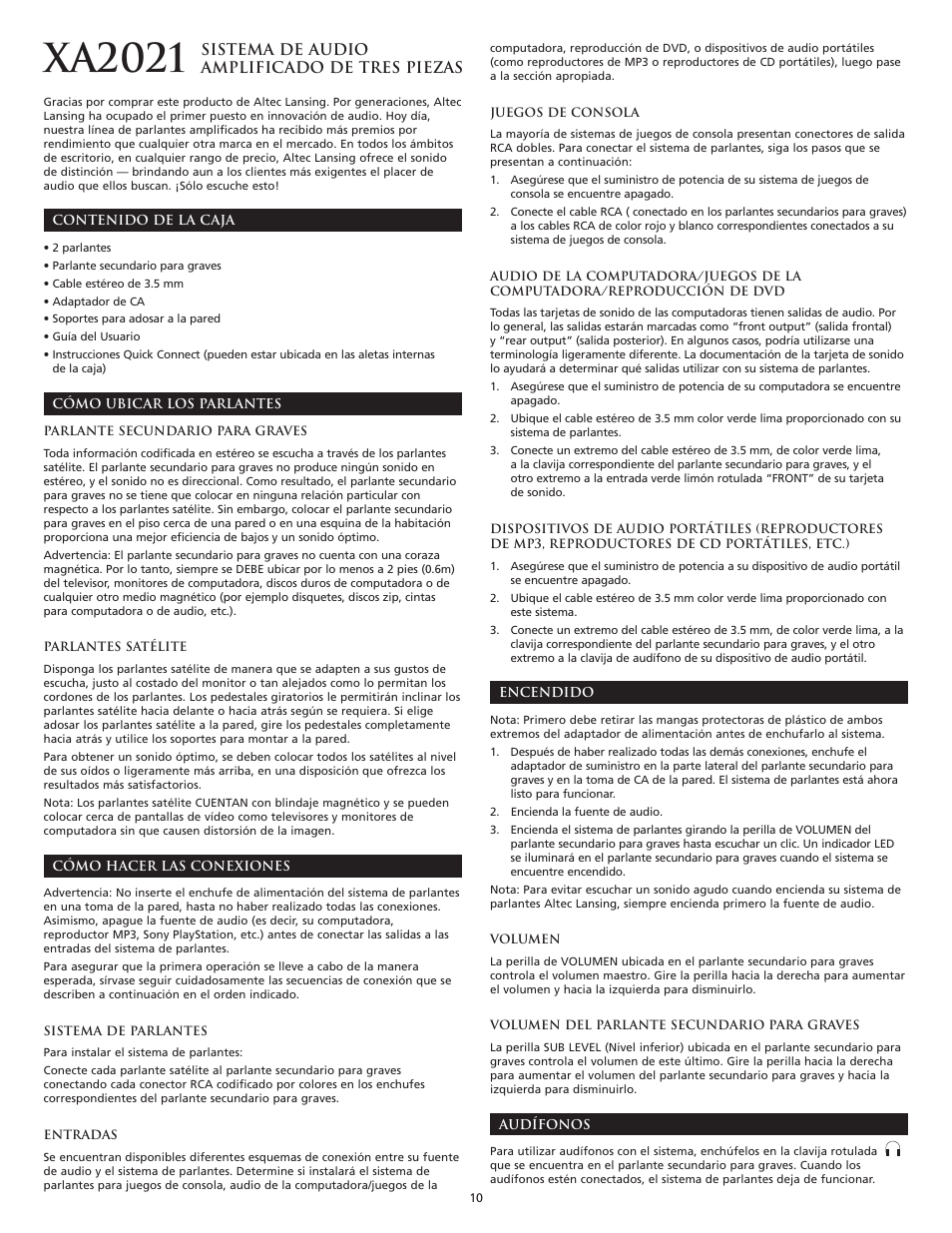 Xa2021 | Altec Lansing XA2021 User Manual | Page 12 / 20