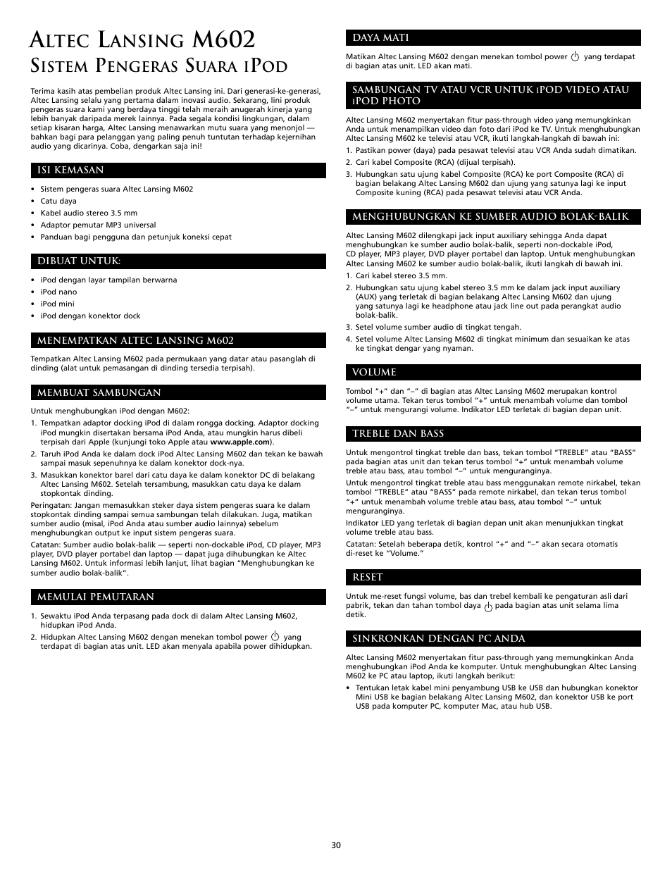 M602, Ltec, Ansing | Istem, Engeras, Uara i | Altec Lansing M602 User Manual | Page 30 / 32