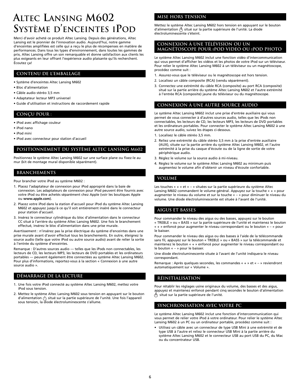 M602 s, Ltec, Ansing | Ystème d, Enceintes i | Altec Lansing M602 User Manual | Page 6 / 32