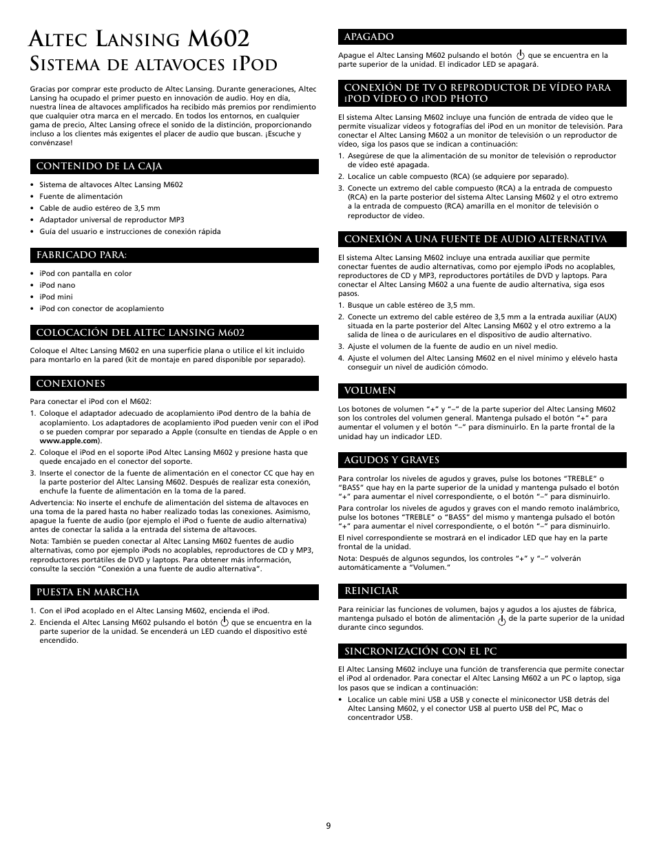 M602, Ltec, Ansing | Istema de altavoces i | Altec Lansing M602 User Manual | Page 9 / 32