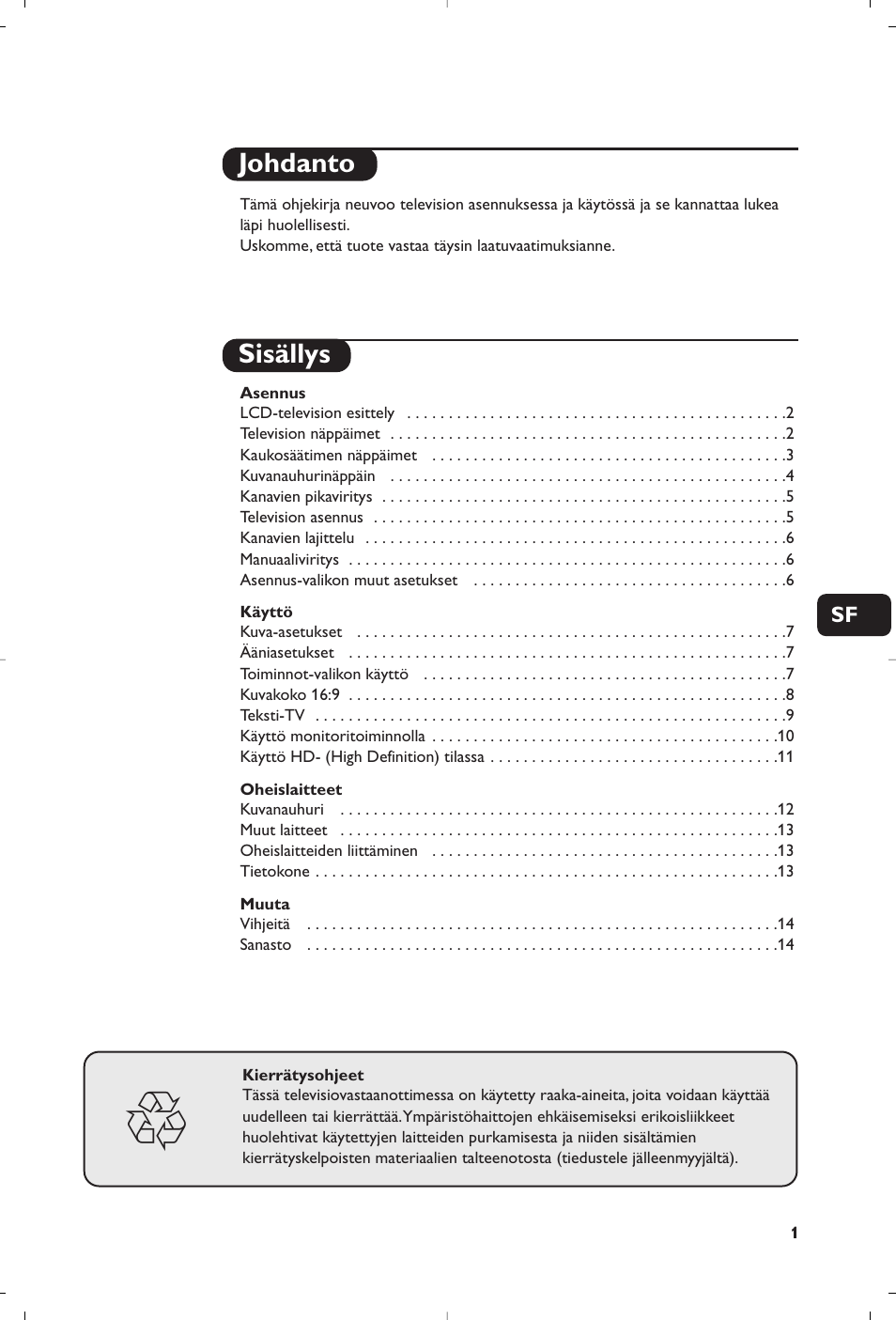 Johdanto sisällys | Philips Flat TV User Manual | Page 115 / 256