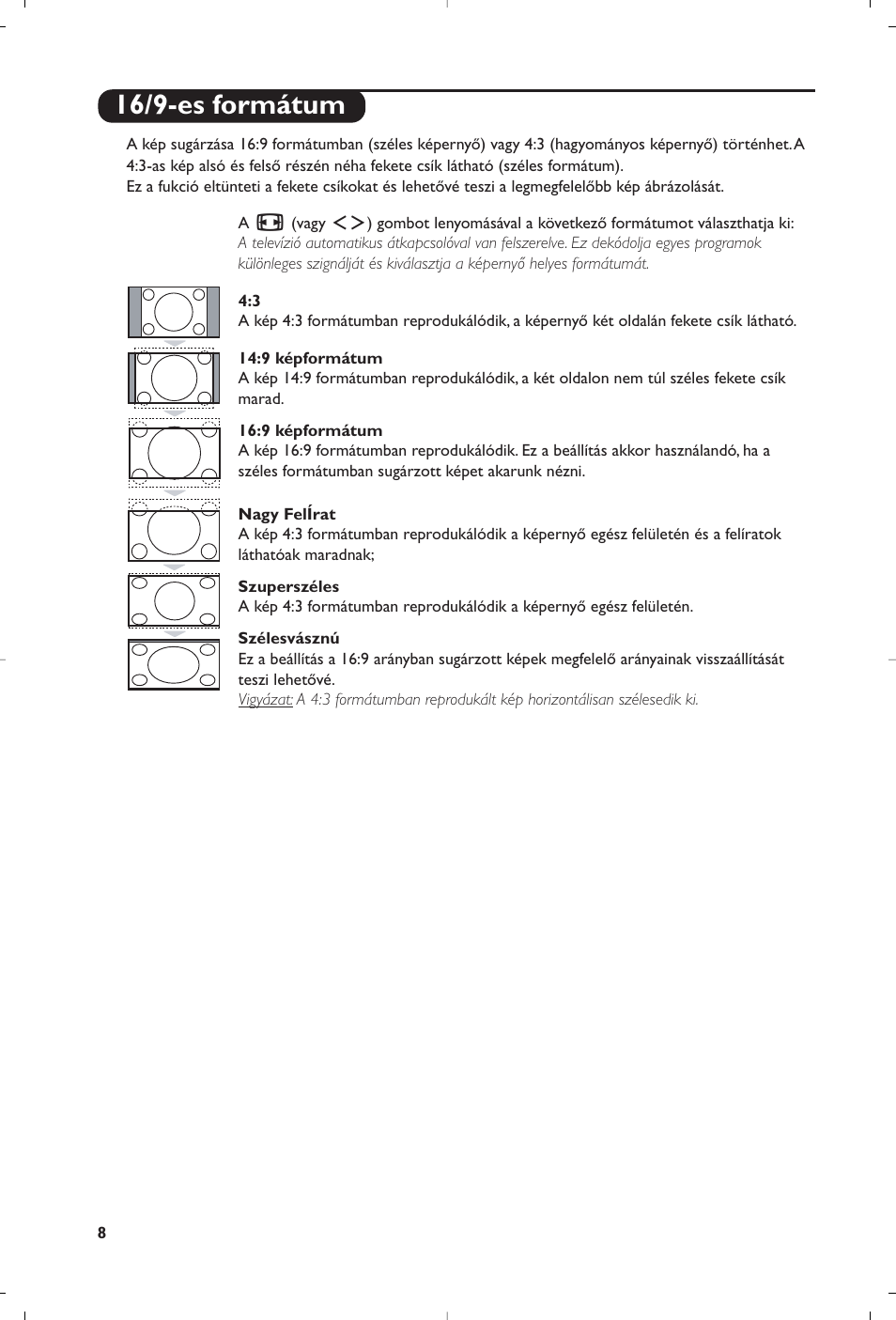 16/9-es formátum | Philips Flat TV User Manual | Page 208 / 256