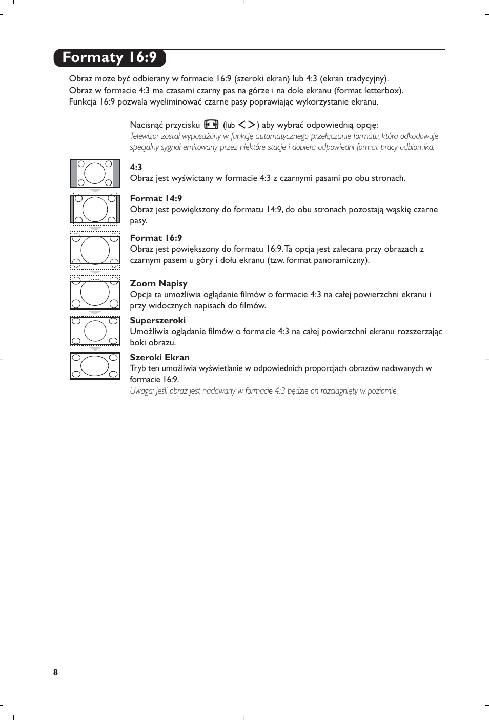 Formaty 16:9 | Philips Flat TV User Manual | Page 222 / 256