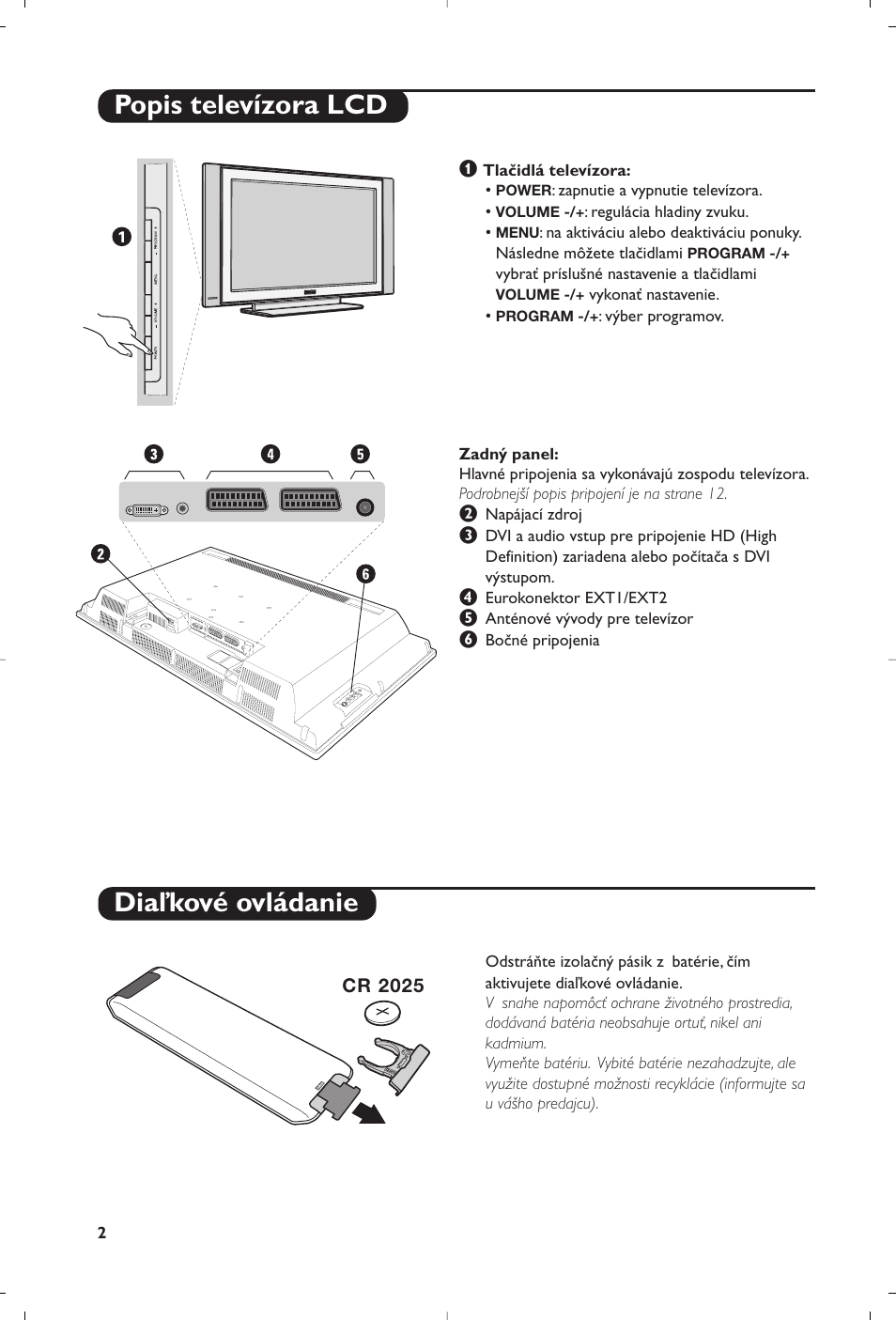 Popis televízora lcd diaľkové ovládanie | Philips Flat TV User Manual | Page 244 / 256