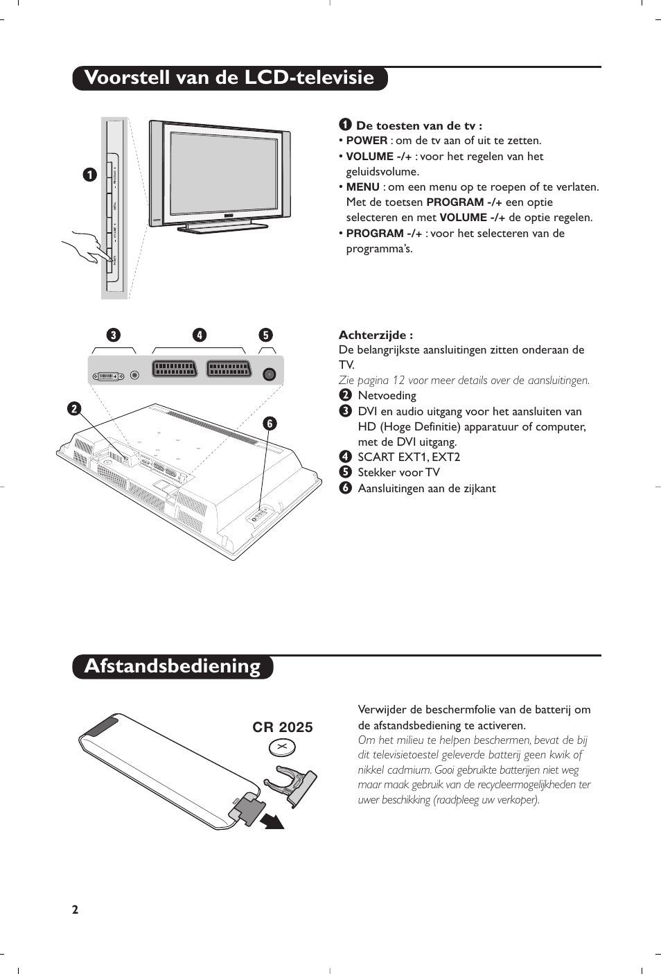 Voorstell van de lcd-televisie afstandsbediening | Philips Flat TV User Manual | Page 32 / 256