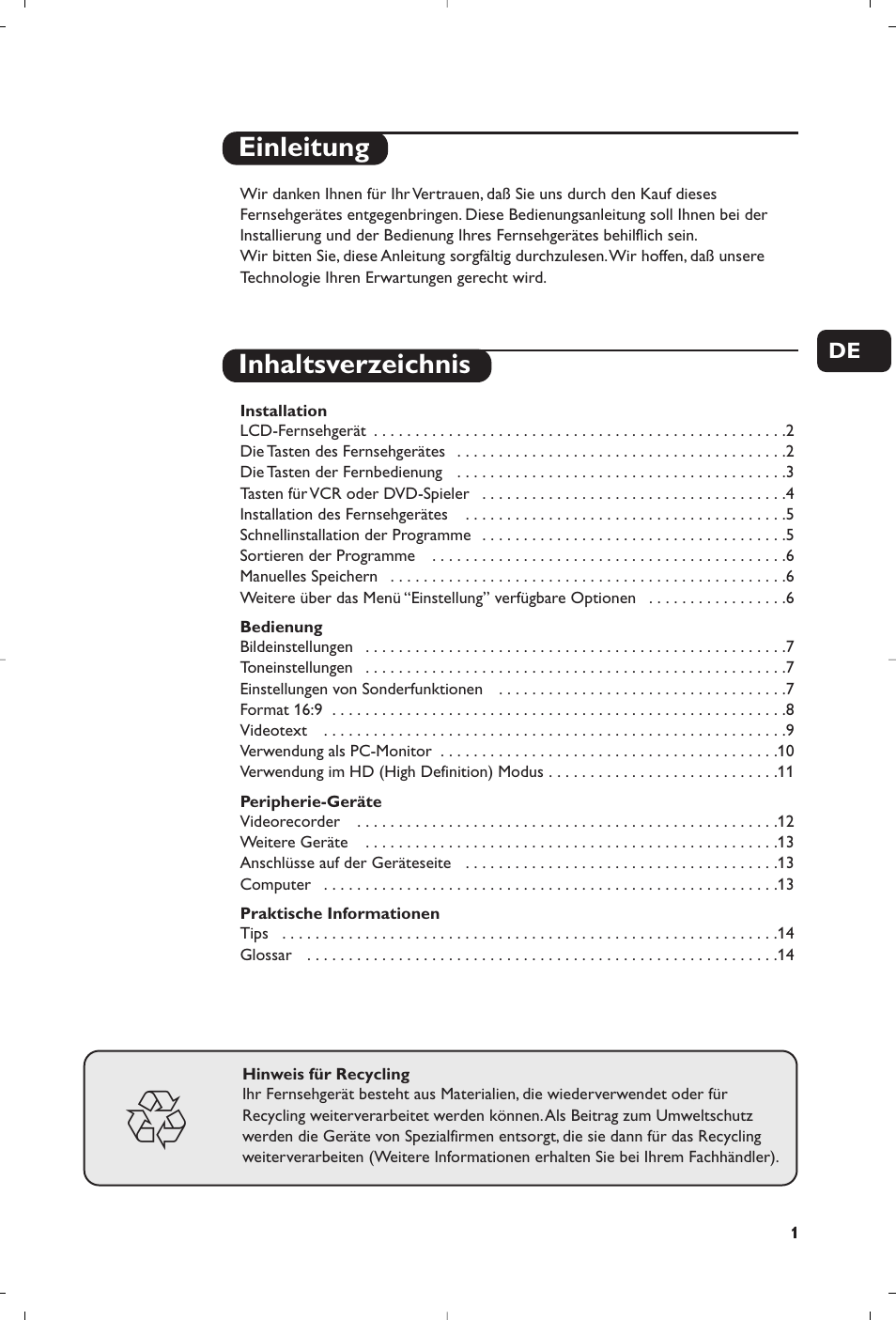 Einleitung inhaltsverzeichnis | Philips Flat TV User Manual | Page 45 / 256