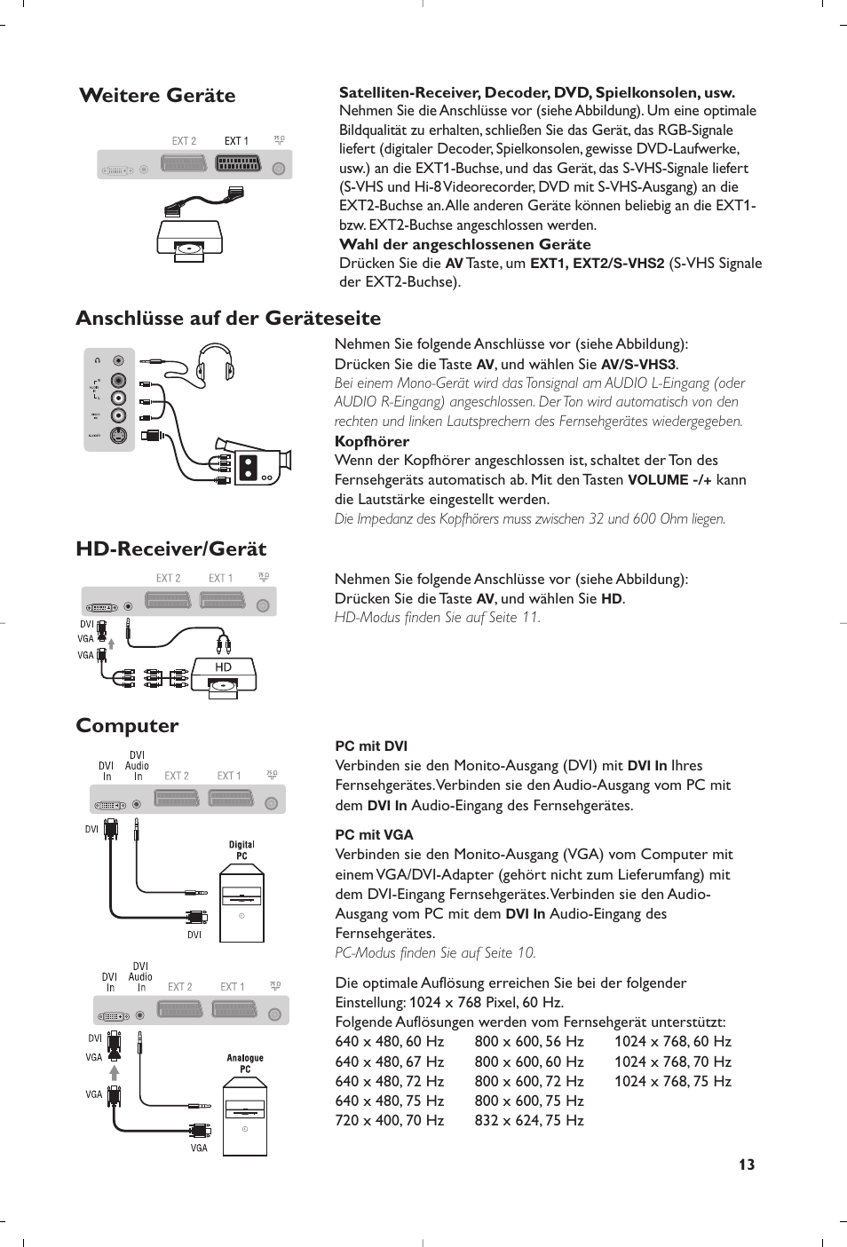 Weitere geräte hd-receiver/gerät computer, Anschlüsse auf der geräteseite | Philips Flat TV User Manual | Page 57 / 256