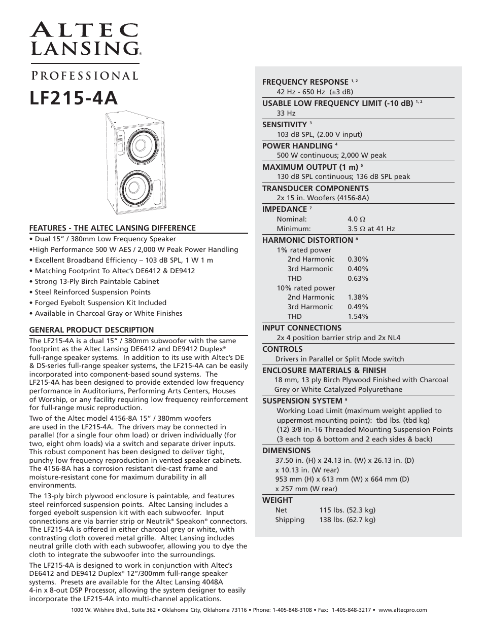 Altec Lansing LF215-4A User Manual | 4 pages
