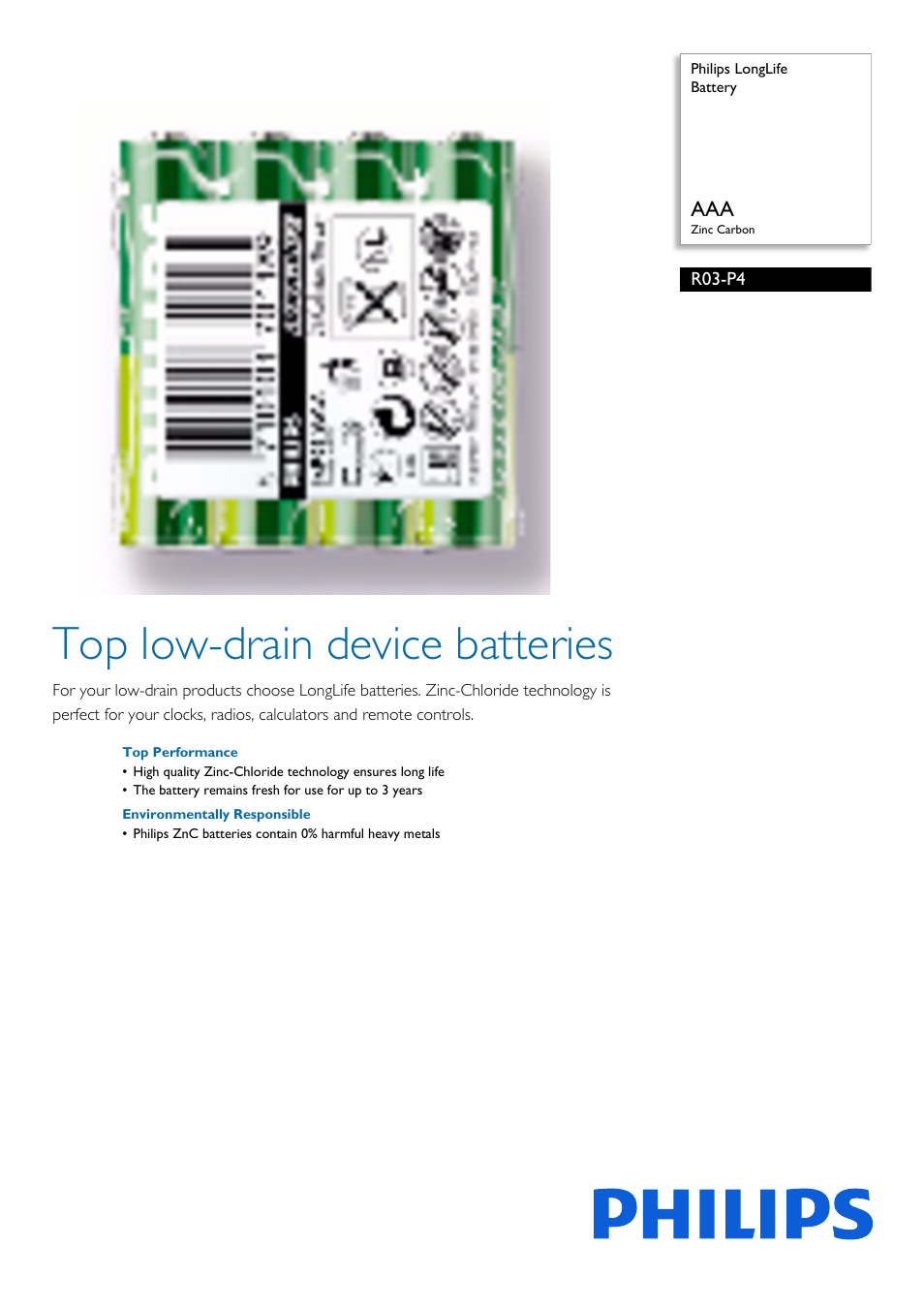 Philips LongLife Batería User Manual | 2 pages