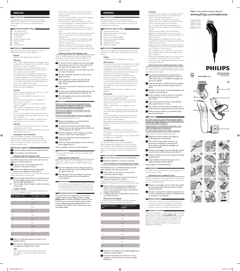 Philips cortapelos familiar User Manual | 2 pages