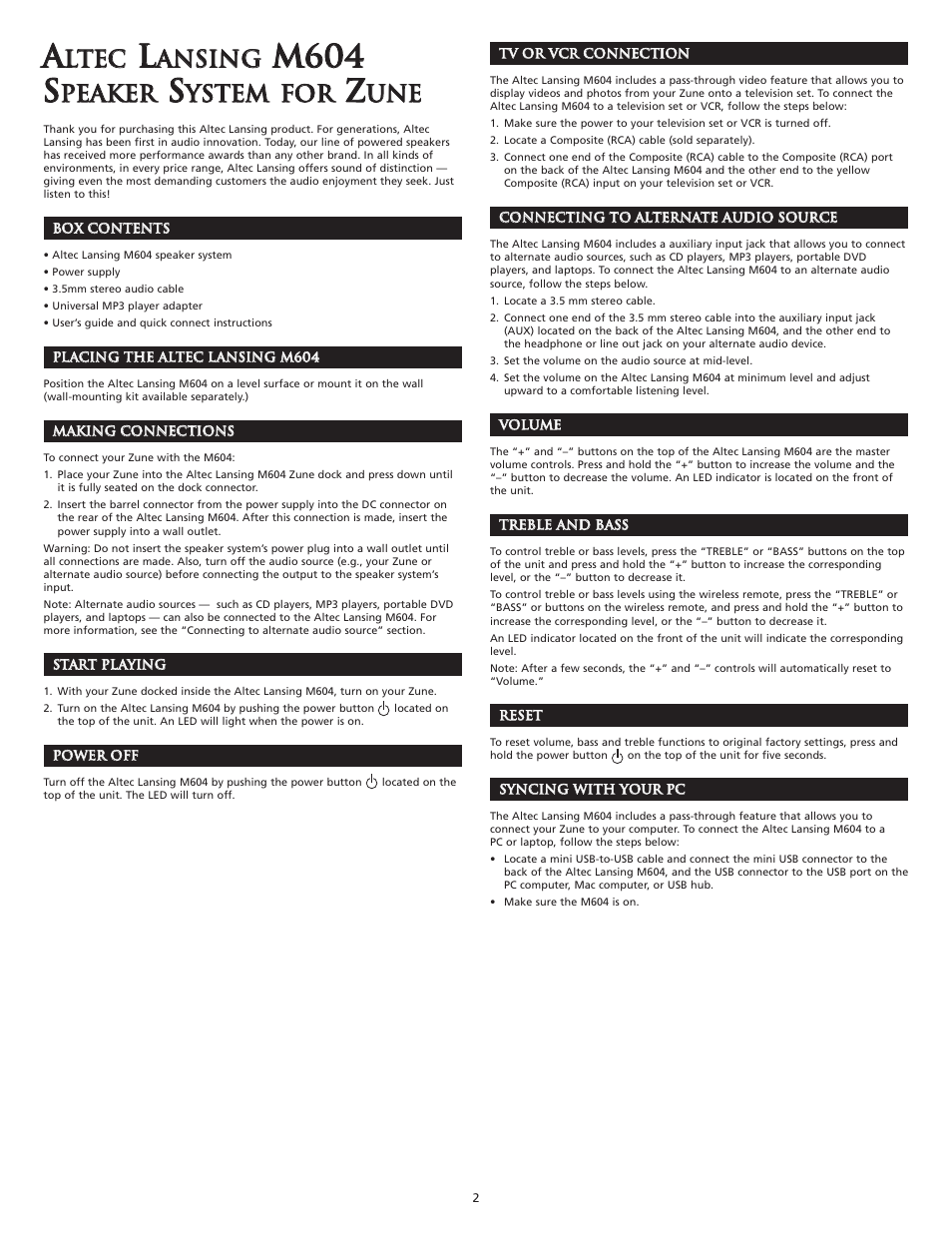 Llt te ec c, Aan ns si in ng g, Ppe ea ak ke er r | Yys st te em m f fo or r, Uun ne e | Altec Lansing M604 User Manual | Page 4 / 16