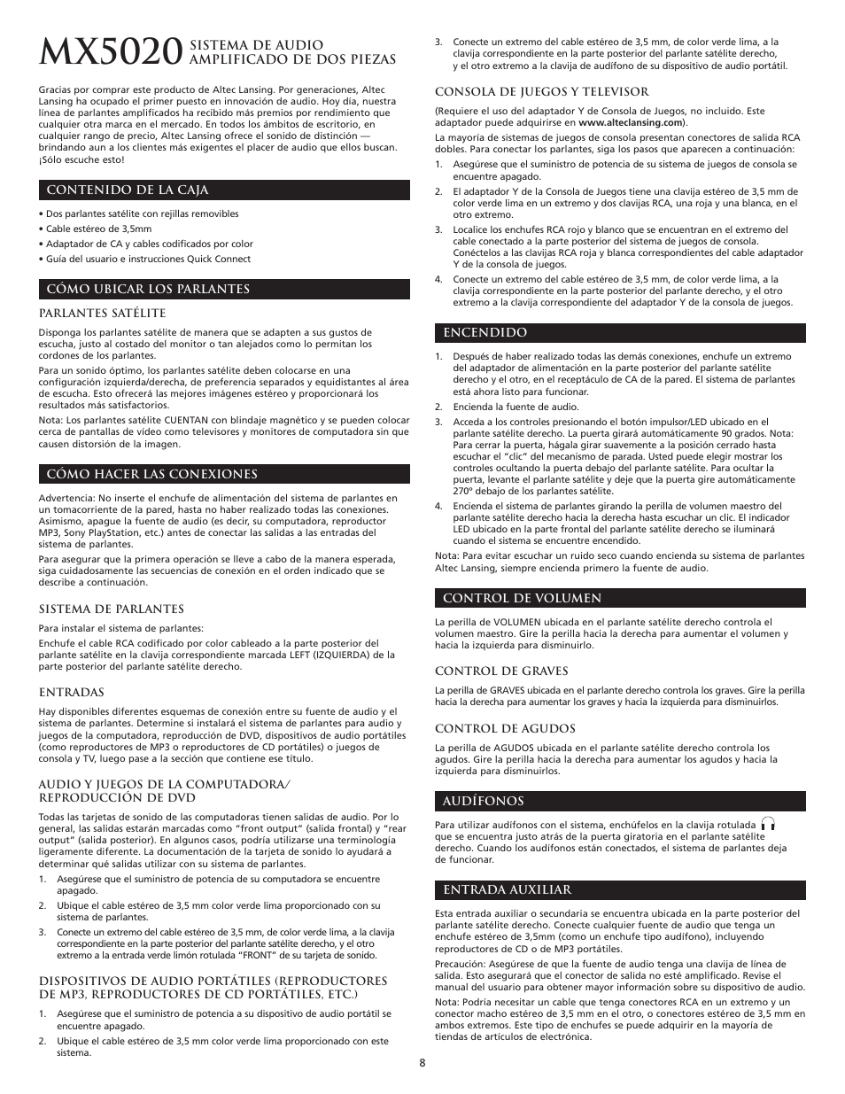 Mx5020 | Altec Lansing MX5020 User Manual | Page 10 / 16