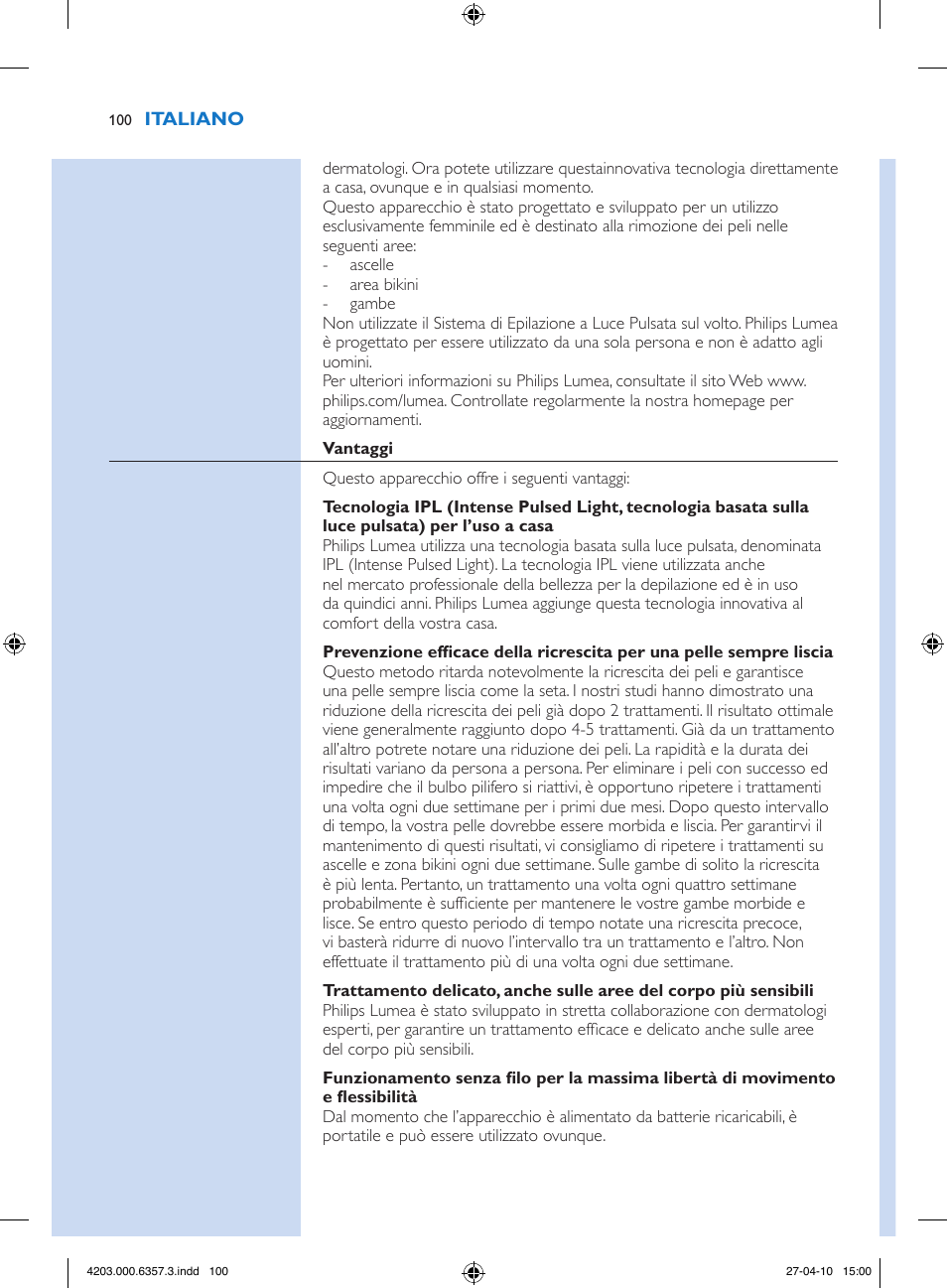 Philips Lumea Sistema de eliminación de vello IPL User Manual | Page 100 / 170