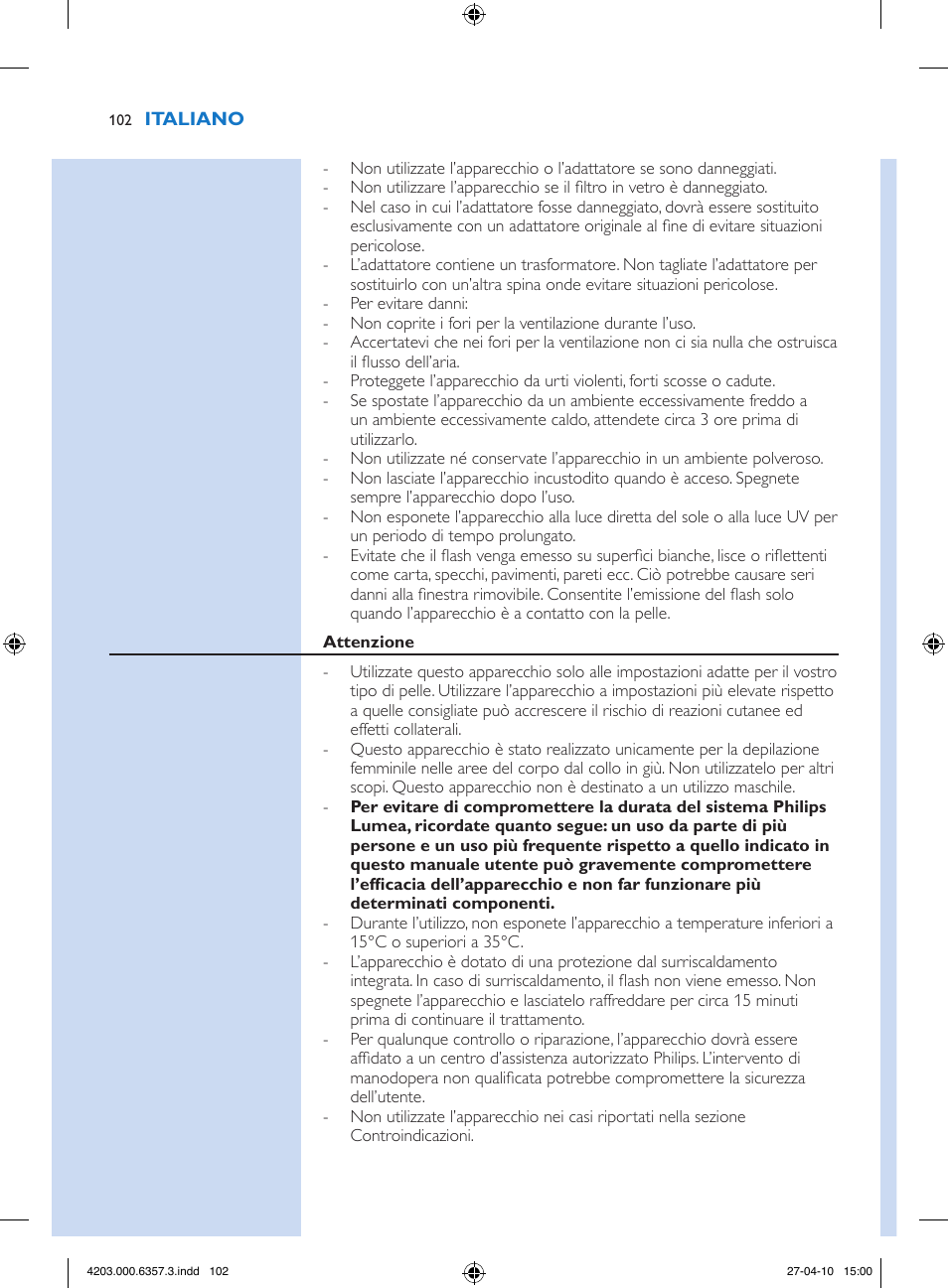 Philips Lumea Sistema de eliminación de vello IPL User Manual | Page 102 / 170