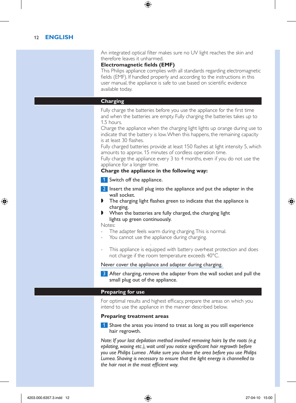 Philips Lumea Sistema de eliminación de vello IPL User Manual | Page 12 / 170