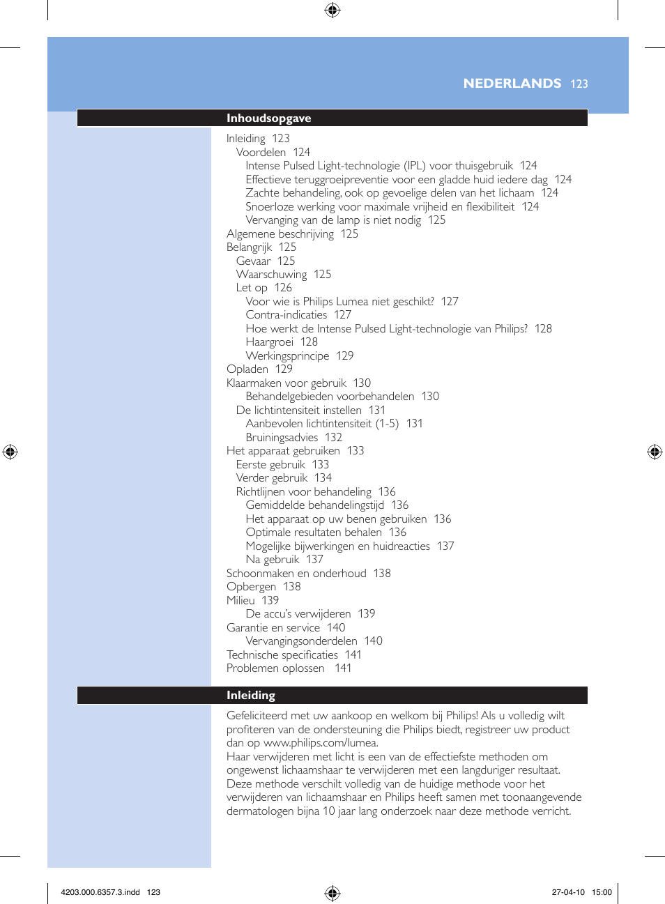 Philips Lumea Sistema de eliminación de vello IPL User Manual | Page 123 / 170