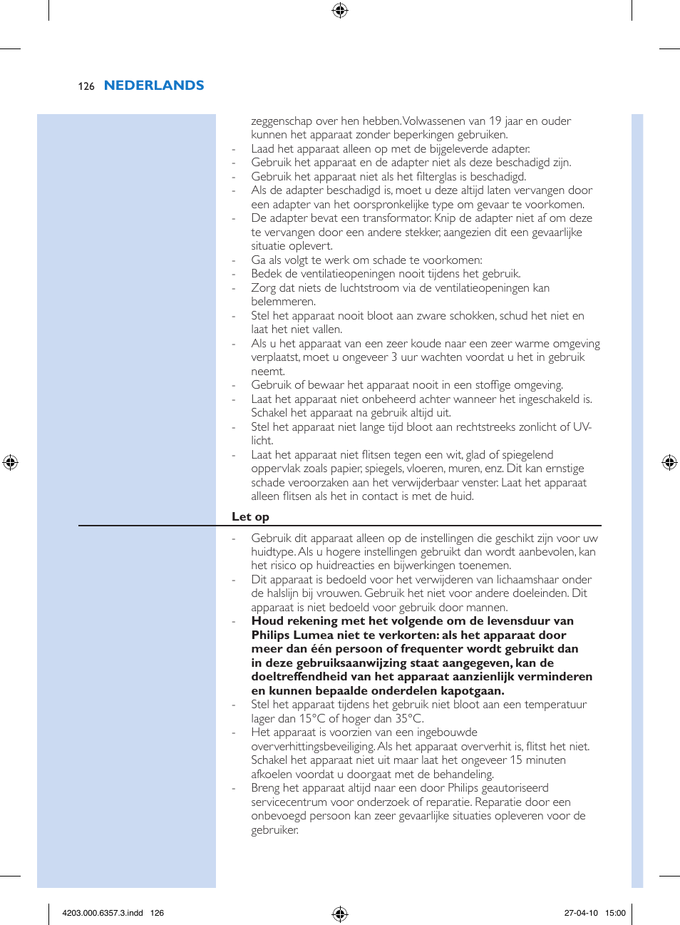 Philips Lumea Sistema de eliminación de vello IPL User Manual | Page 126 / 170