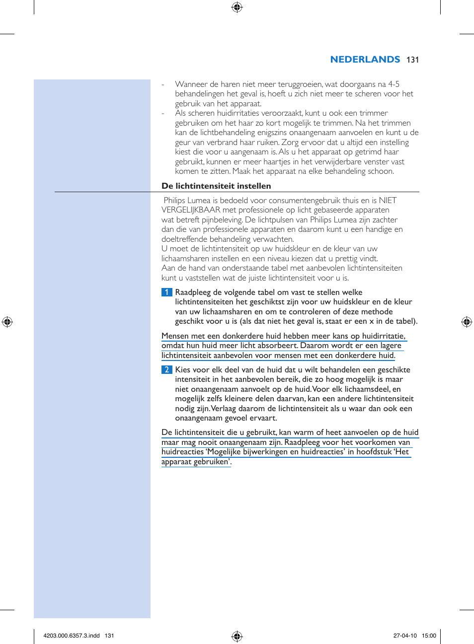 Philips Lumea Sistema de eliminación de vello IPL User Manual | Page 131 / 170