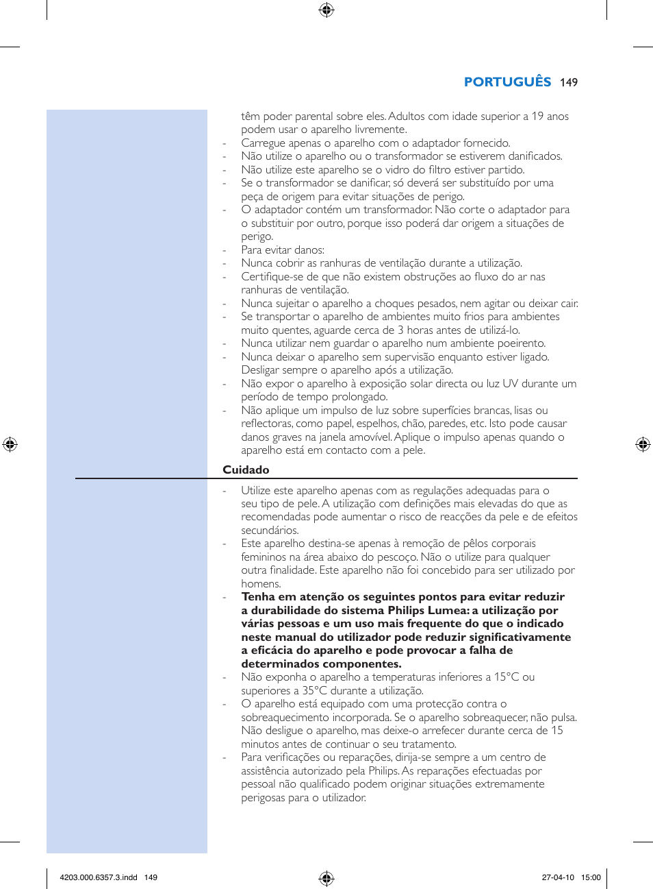 Philips Lumea Sistema de eliminación de vello IPL User Manual | Page 149 / 170