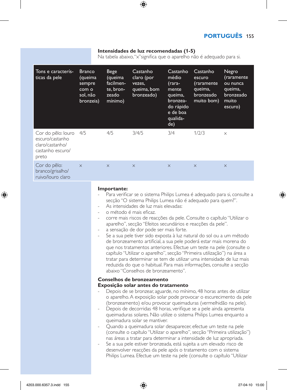 Philips Lumea Sistema de eliminación de vello IPL User Manual | Page 155 / 170