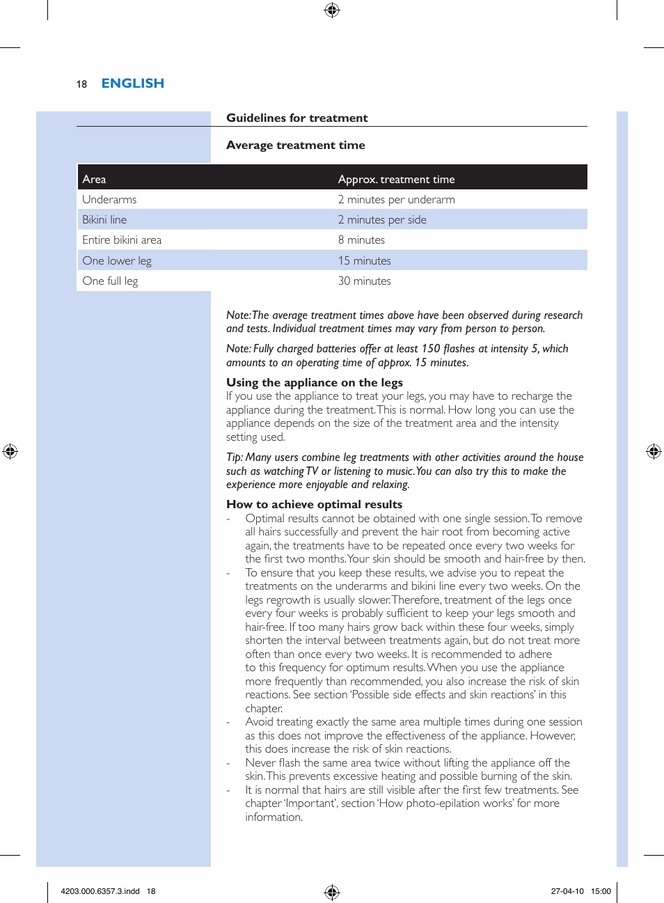 Philips Lumea Sistema de eliminación de vello IPL User Manual | Page 18 / 170