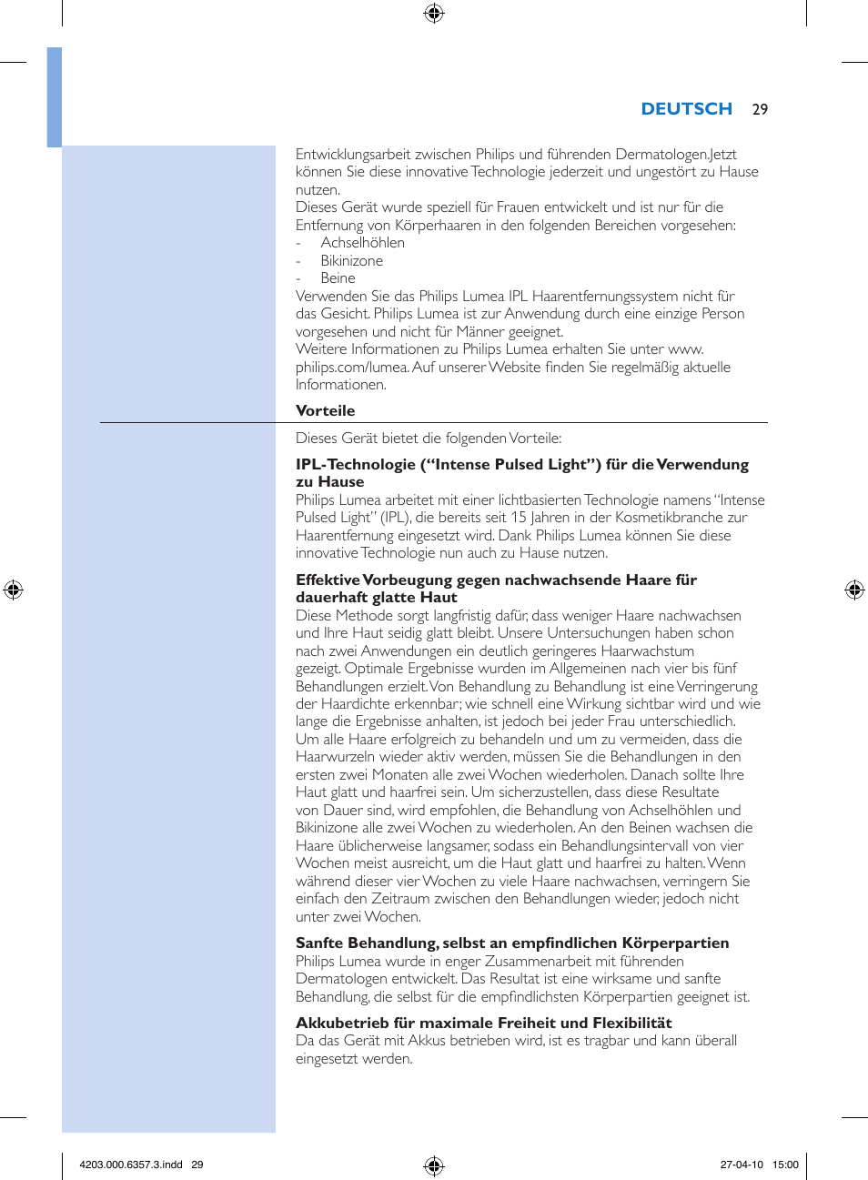 Philips Lumea Sistema de eliminación de vello IPL User Manual | Page 29 / 170