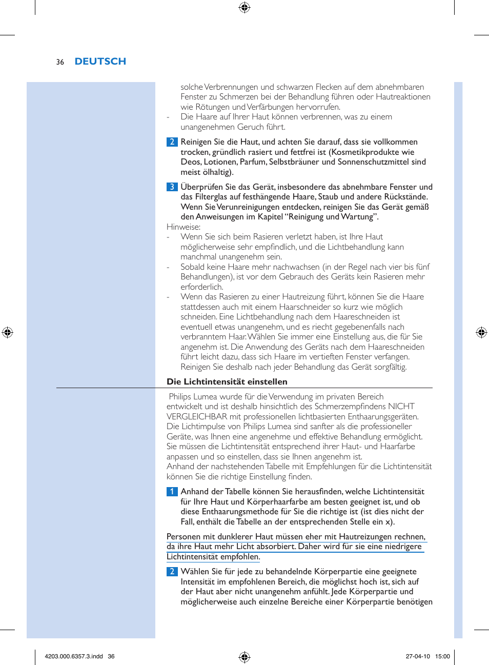 Philips Lumea Sistema de eliminación de vello IPL User Manual | Page 36 / 170