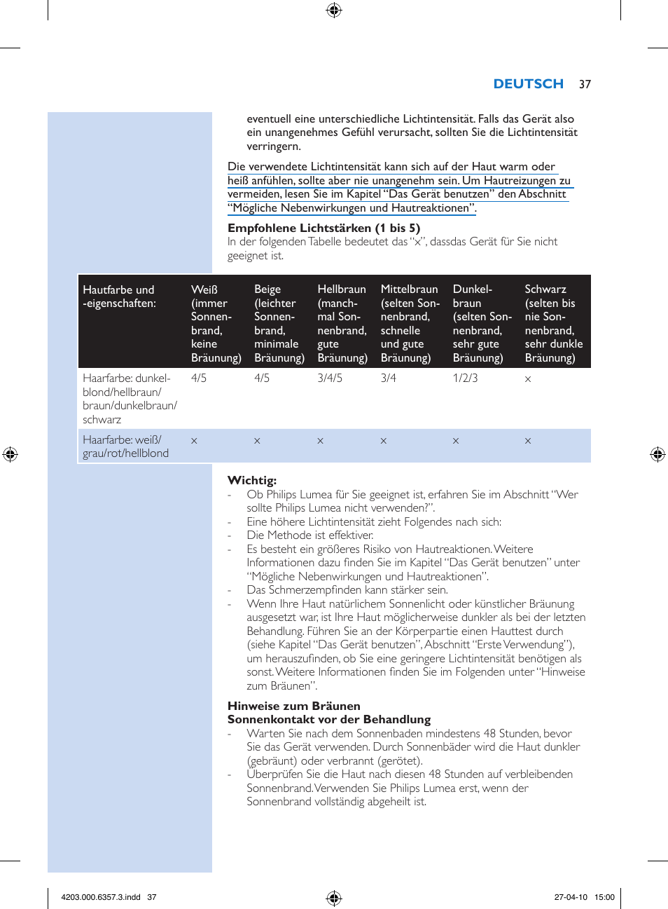 Philips Lumea Sistema de eliminación de vello IPL User Manual | Page 37 / 170