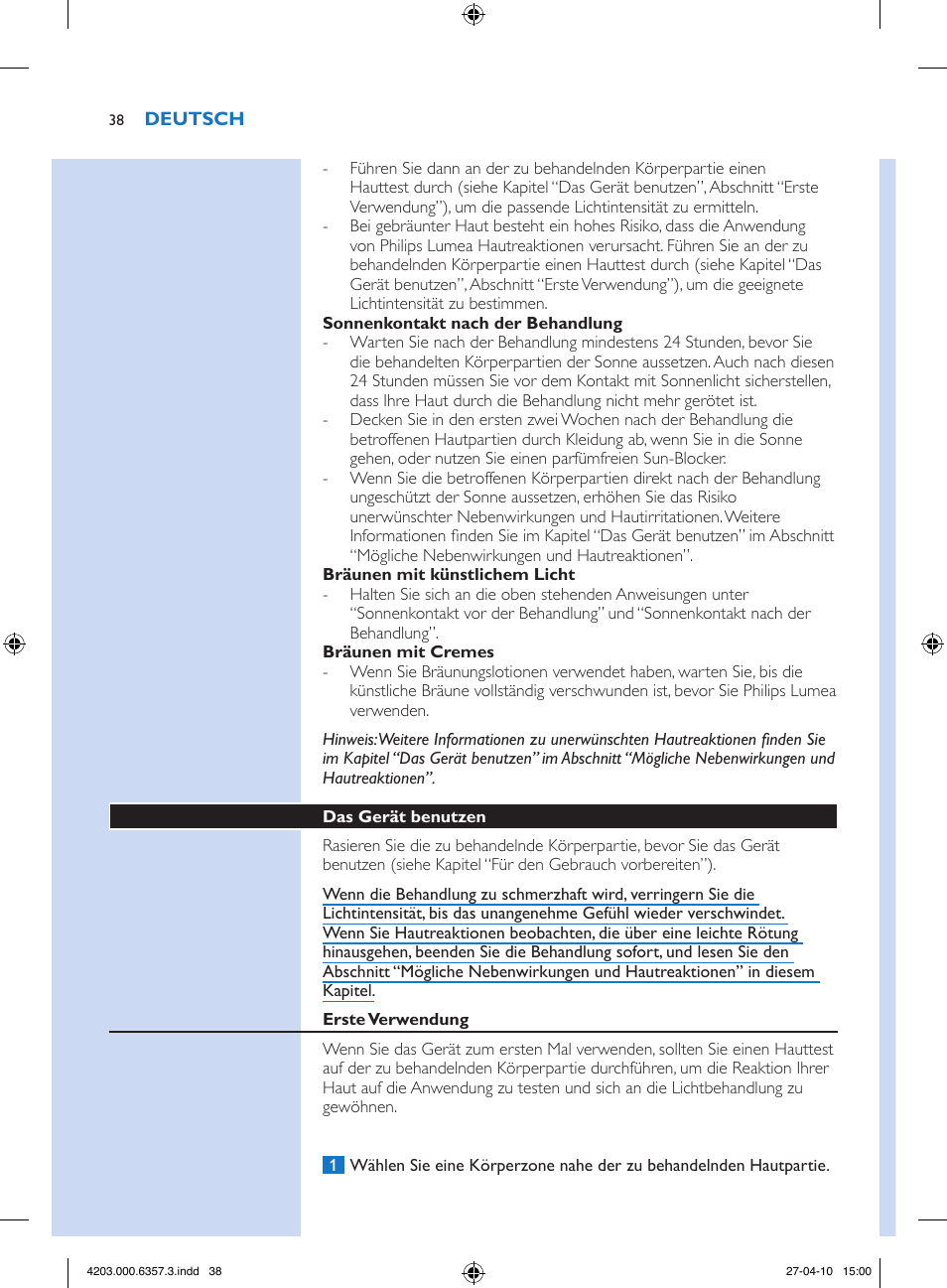 Philips Lumea Sistema de eliminación de vello IPL User Manual | Page 38 / 170