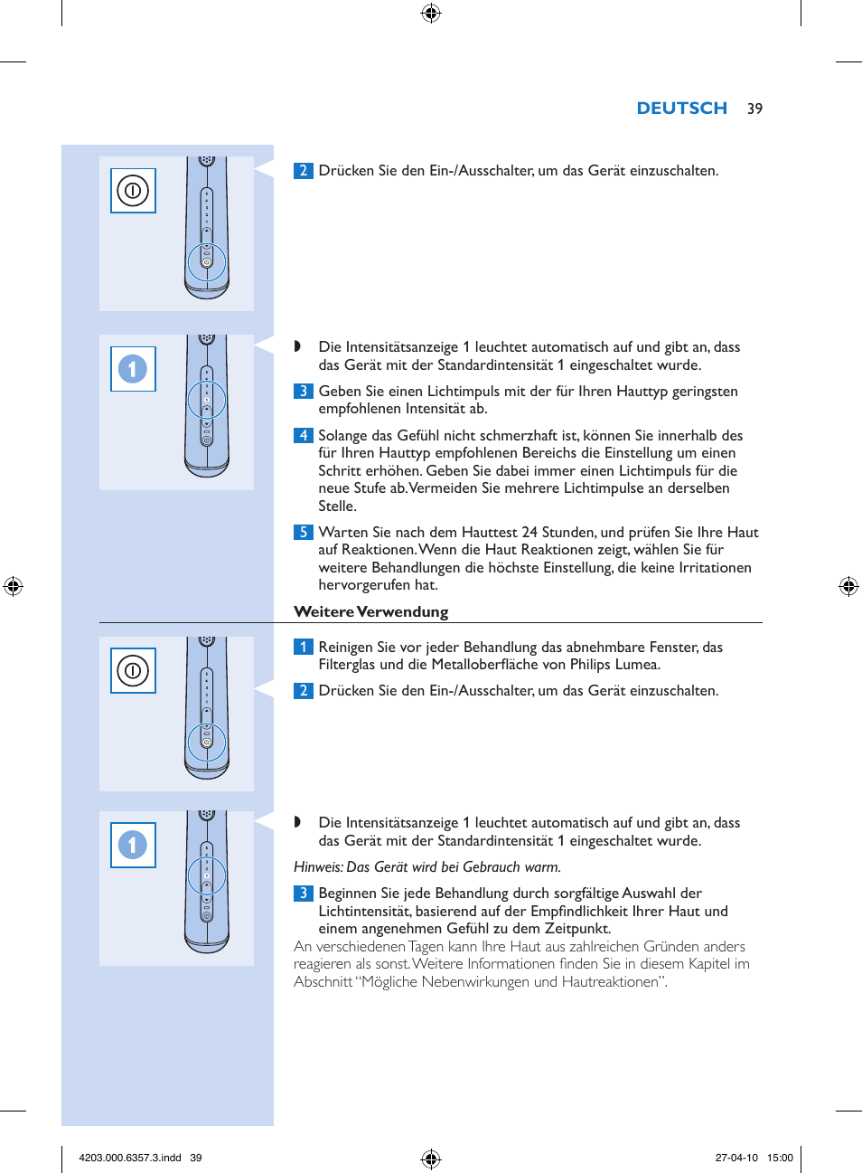 Philips Lumea Sistema de eliminación de vello IPL User Manual | Page 39 / 170