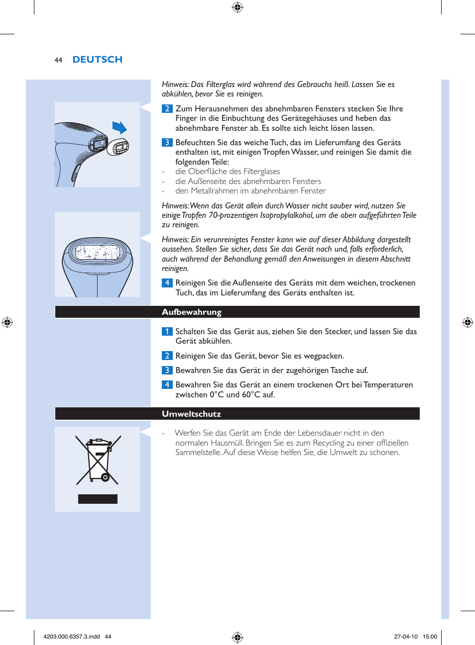 Philips Lumea Sistema de eliminación de vello IPL User Manual | Page 44 / 170