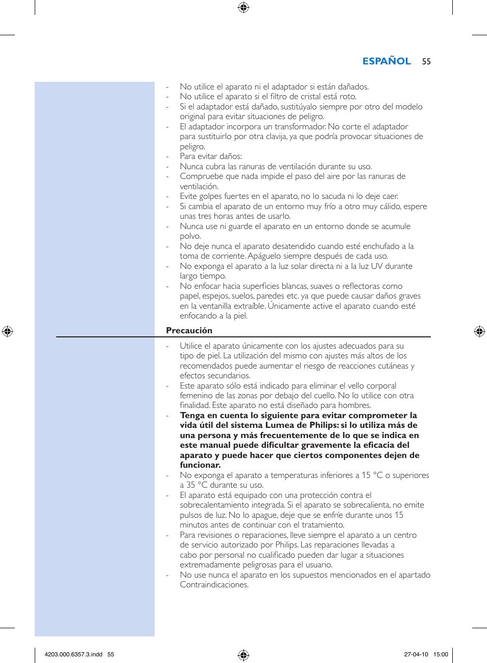 Philips Lumea Sistema de eliminación de vello IPL User Manual | Page 55 / 170