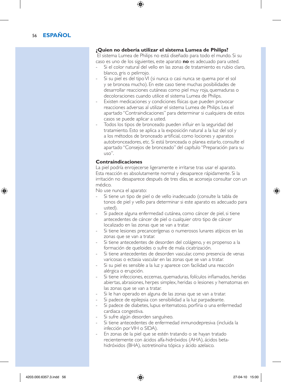 Philips Lumea Sistema de eliminación de vello IPL User Manual | Page 56 / 170