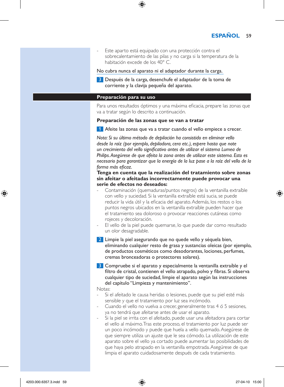 Philips Lumea Sistema de eliminación de vello IPL User Manual | Page 59 / 170