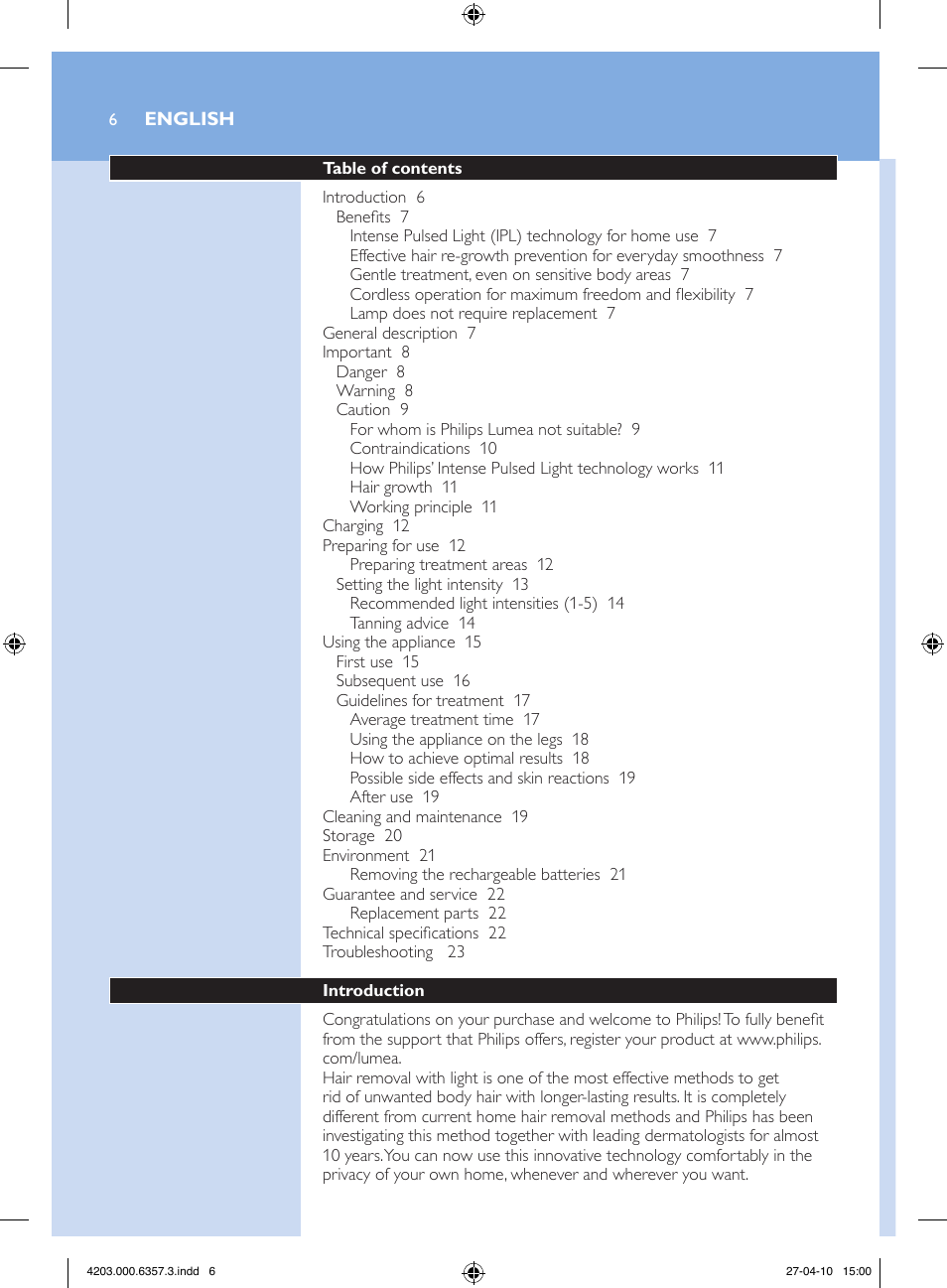 Philips Lumea Sistema de eliminación de vello IPL User Manual | Page 6 / 170