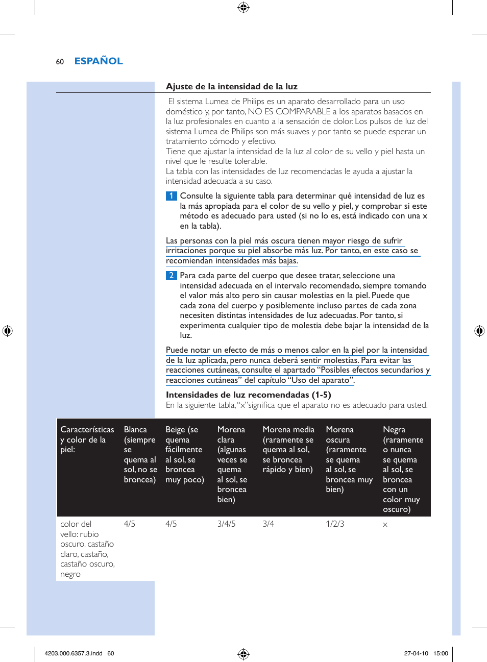 Philips Lumea Sistema de eliminación de vello IPL User Manual | Page 60 / 170